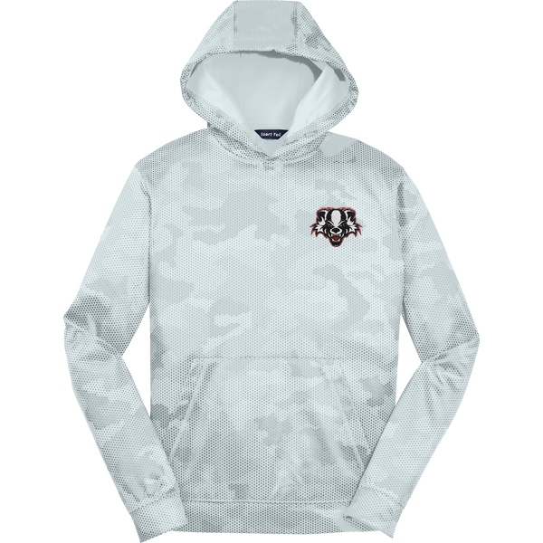 Scary Badgers Youth Sport-Wick CamoHex Fleece Hooded Pullover